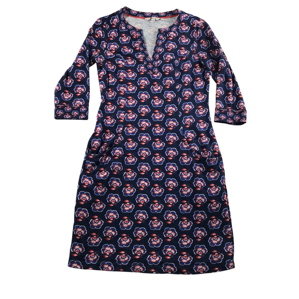 Boden Womens Floral Cotton Jersey Sheath Dress Navy Red White Size 6R